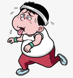 卡通着急快跑锻炼满头大汗的胖小孩高清图片