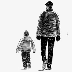 线稿父亲节父子手绘父子行走的背影线稿图图标高清图片