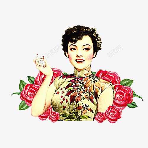 手绘老上海美女png免抠素材_88icon https://88icon.com 手绘 手绘老上海 招贴画 美女 老上海