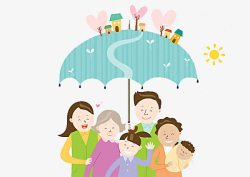 卡通手绘一家人撑一把伞的素材