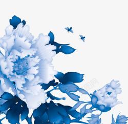 蓝色牡丹花元素素材