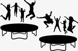 儿童床在蹦床上跳跃的年轻人高清图片