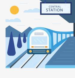 蓝色列车蓝色火车站中转站高清图片