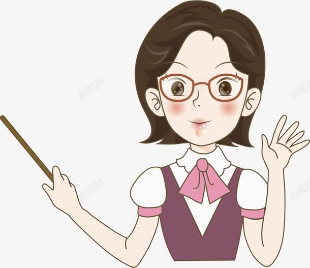 戴眼镜的老师png免抠素材_88icon https://88icon.com 卡通 头像 女人 插图 木棍 漂亮的 眼镜 老师 讲课