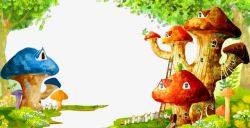 卡通篱笆森林蘑菇树木高清图片