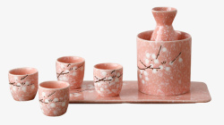 日式粉色陶瓷酒杯套装素材