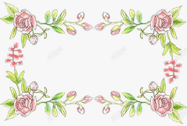 长方形花朵花环png免抠素材_88icon https://88icon.com 叶子 粉红色的 绿色的 花朵 花环 边框 长方形