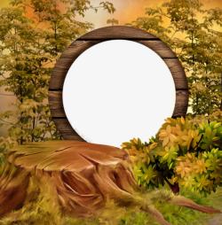 森林木桩森林木桩图案圆形相框高清图片