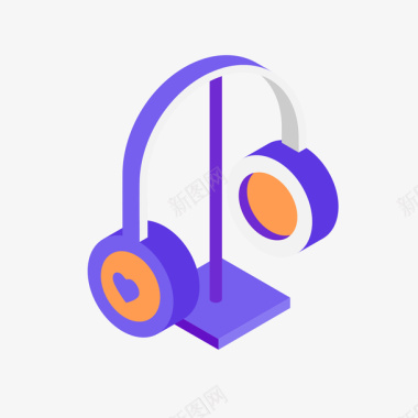 紫色立体耳机元素矢量图图标图标