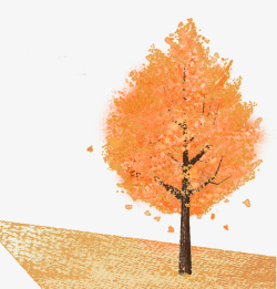 树叶凋零水墨银杏树卡通手绘高清图片