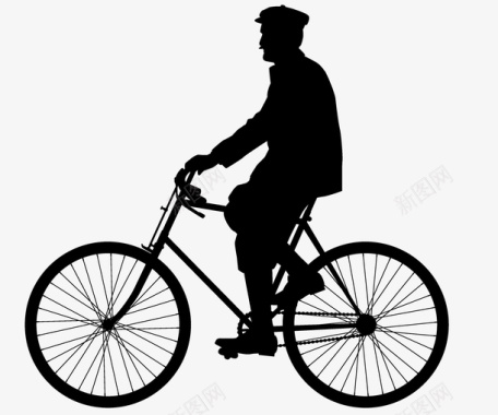 老人骑自行车剪影图标图标
