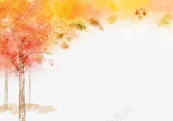 手绘油画枫树风景素材