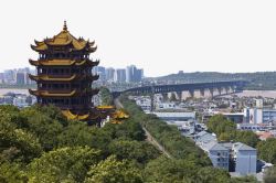 武汉旅游景点地标建筑黄鹤楼远景高清图片