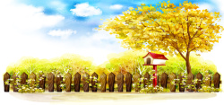 韩国秋天背景手绘风景插画海报高清图片