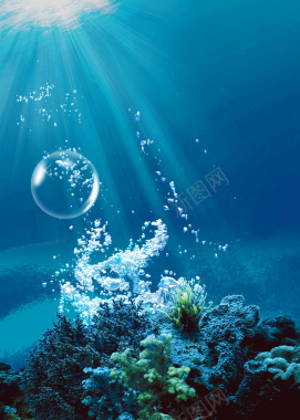 蓝色海洋海水气泡阳光摄影背景摄影图片