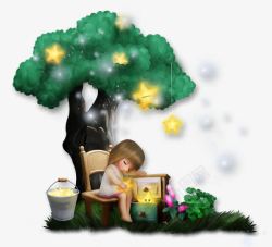 树下读书2017夜空树下睡觉的小女孩高清图片