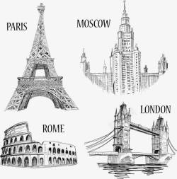 铁塔素描世界著名旅游景点素描高清图片