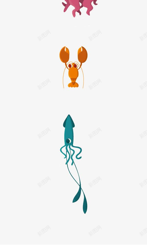 卡通手绘动物png免抠素材_88icon https://88icon.com 卡通小虾 手绘蛇 紫色八爪鱼 蓝色章鱼 蓝色鱼