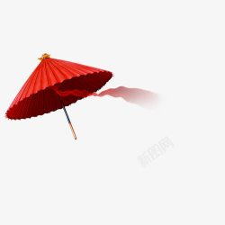 红色喜气中国风红伞丝带高清图片
