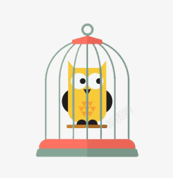冲破牢笼的鸟鸟笼里的黄色猫头鹰高清图片
