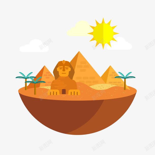 埃及元素矢量图ai免抠素材_88icon https://88icon.com 沙漠 狮身人面像 金字塔 黄色 矢量图