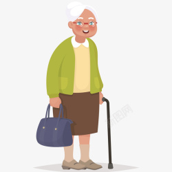 退休人员拄拐杖的奶奶插画矢量图高清图片
