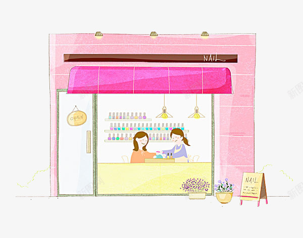手绘风女性美甲店图png免抠素材_88icon https://88icon.com 店面 招牌 粉色店面 美容院 美容院门头 美甲店