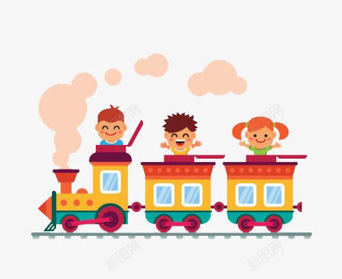 卡通小孩坐火车png免抠素材_88icon https://88icon.com Q版小火车 坐车的小孩 开心 游乐园 火车 轨道