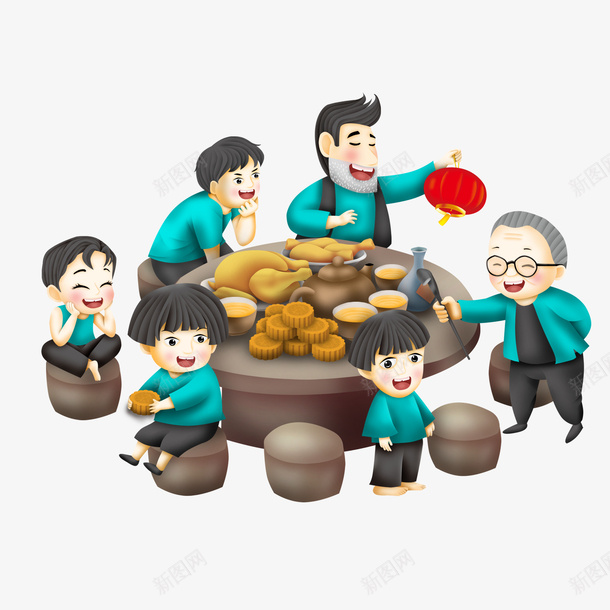 中秋团圆一家六口过中秋png免抠素材_88icon https://88icon.com 一家六口过中秋 中秋团圆 中秋海报 中秋聚餐 中秋节 卡通人物 手绘