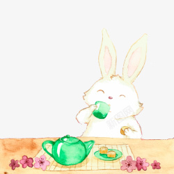 水彩绘中秋节饮茶兔子素材