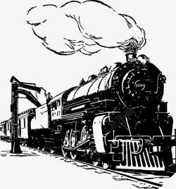 黑白烟雾黑色火车黑色线稿高清图片