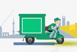 中国消防小绿车插画开黄灯小绿车的快递员高清图片