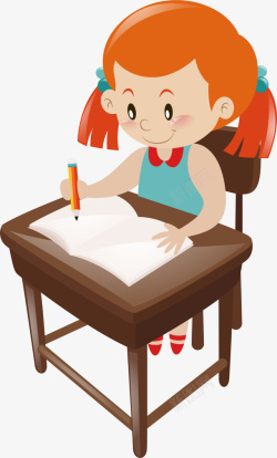 写作业PNG开学季写作业的小女孩高清图片