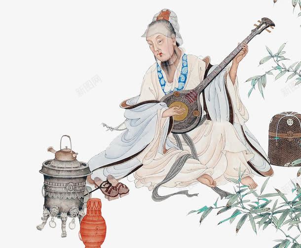 古风抚琴画png免抠素材_88icon https://88icon.com 古人弹琴 古代男子 坐着 弹琴 抚琴 竹叶