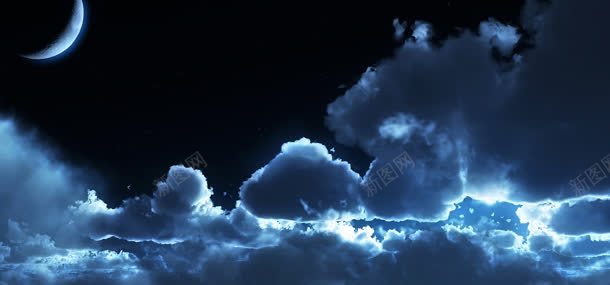 夜晚天空中的月亮云朵背景