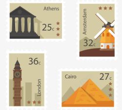 四张旅游纪念邮票素材