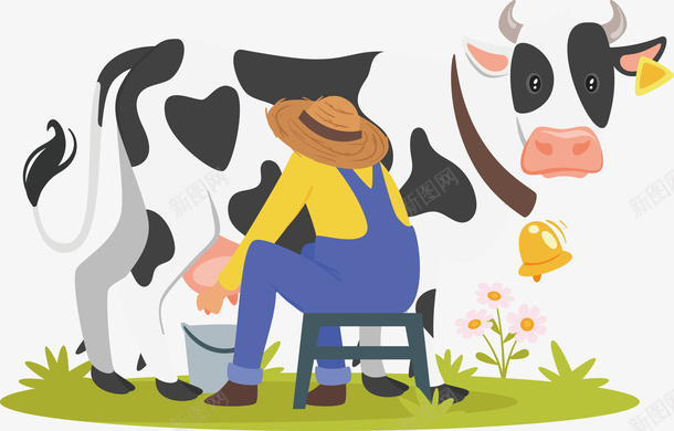奶牛和挤奶的人矢量图eps免抠素材_88icon https://88icon.com 动物 动物png 动物矢量图 奶牛 挤牛奶 牛奶 矢量图 黑白牛