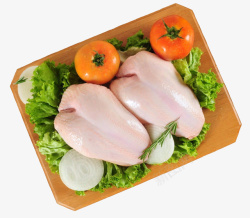 实物肉类鸡肉番茄生菜案板俯视免素材