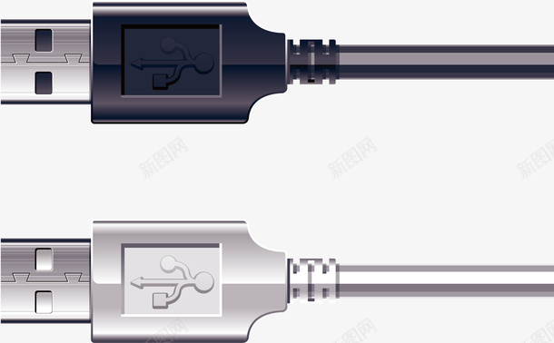 黑白色数据线矢量图ai免抠素材_88icon https://88icon.com 插头 数据线 电子配件 矢量png 适配线 黑白色 矢量图