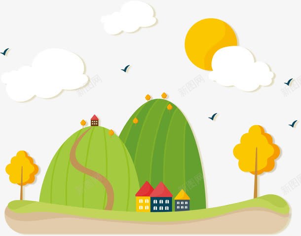 绿色卡通云朵大山png免抠素材_88icon https://88icon.com 宁静小村 山村 生态 绿色山林 自然 装饰图案
