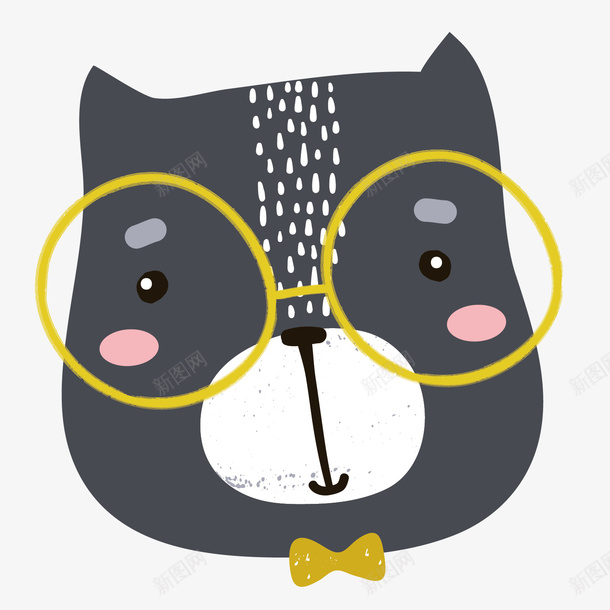 黑色猫咪可爱手绘矢量图ai免抠素材_88icon https://88icon.com 个性 动物 卡通 头部 宠物 手绘 猫咪 镜框 黄色眼镜 矢量图