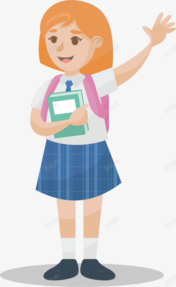 招手的女学生矢量图ai免抠素材_88icon https://88icon.com 书本 卡通 女学生 手绘 招手 校服 漂亮 矢量图