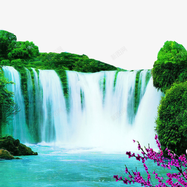 壮美瀑布png免抠素材_88icon https://88icon.com 壮美 景色壮观 树木 清山绿水 瀑布 盎然 绿水 自然 花朵
