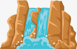 山石流水土黄色山石瀑布流水高清图片