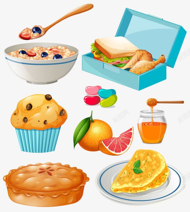 卡通食物png免抠素材_88icon https://88icon.com AE 三明治 儿童插画 卡通 卡通吃早餐 卡通西式早餐 手绘 早安早餐 橘子 水彩 百科全书插画 矢量文件 蛋糕 蜂蜜 麦片