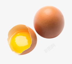 褐色鸡蛋初生蛋和打开的初生蛋黄素材