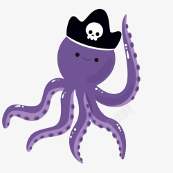 卡通戴海盗帽子的章鱼素材