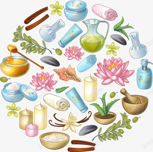 SPA用品png免抠素材_88icon https://88icon.com SPA用品 spa美容用品 毛巾 蜡烛