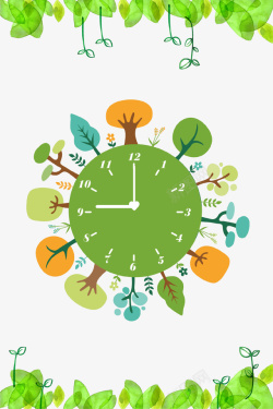 绿色创意地球一小时时钟海报背景素材