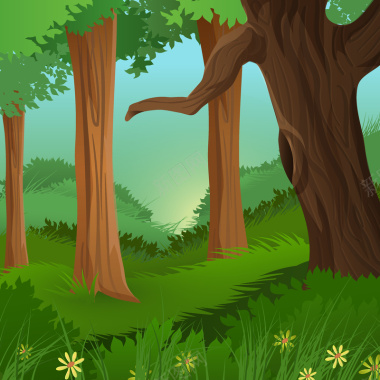 卡通绿色森林清新背景背景